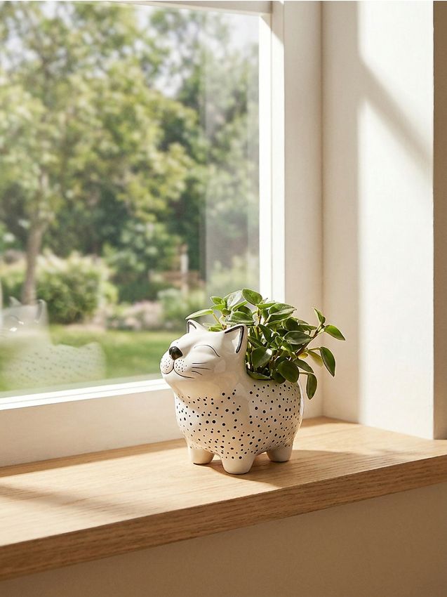 Sinsay - Ghiveci ceramic în formă de pisică - alb