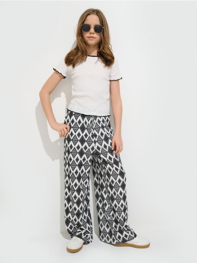 Sinsay - Pantaloni wide leg cu model - multicolor