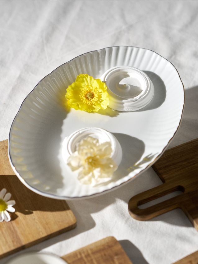 Sinsay - Platou de servire cu margine aurie - alb