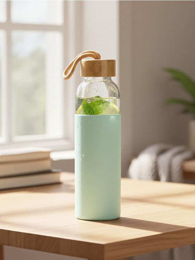 Sinsay - Sticlă din sticlă cu husa din silicon - verde-pal