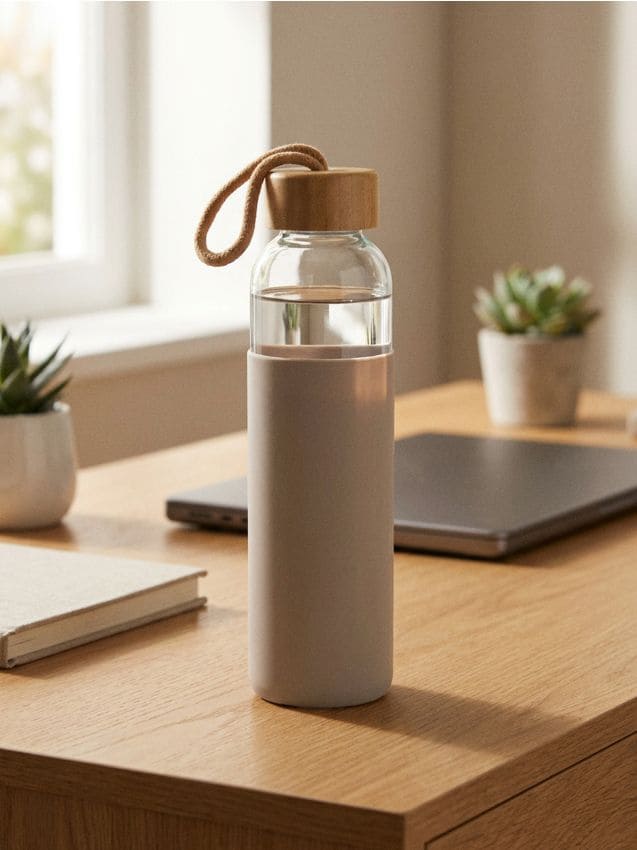 Sinsay - Fľaša s bambusovým viečkom - béžová