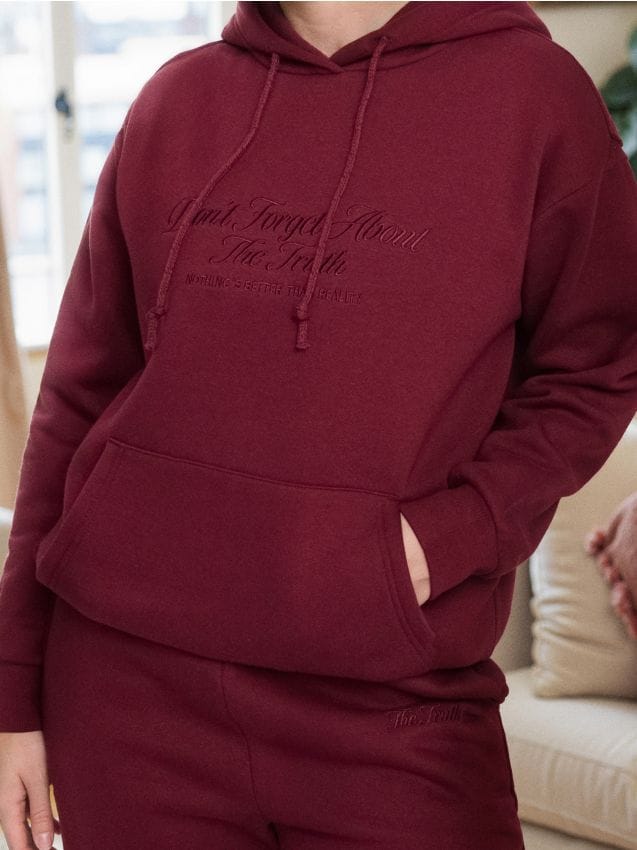 Sinsay - Bluza z kapturem i haftem - bordowy