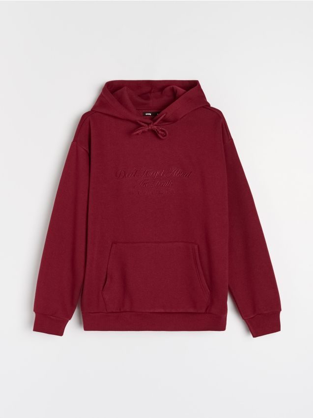Sinsay - Mikina s kapucňou a výšivkou - burgundská červená