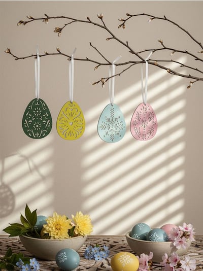 Набір великодніх підвісних прикрас у формі яєць з ажурним візерунком 4 шт.