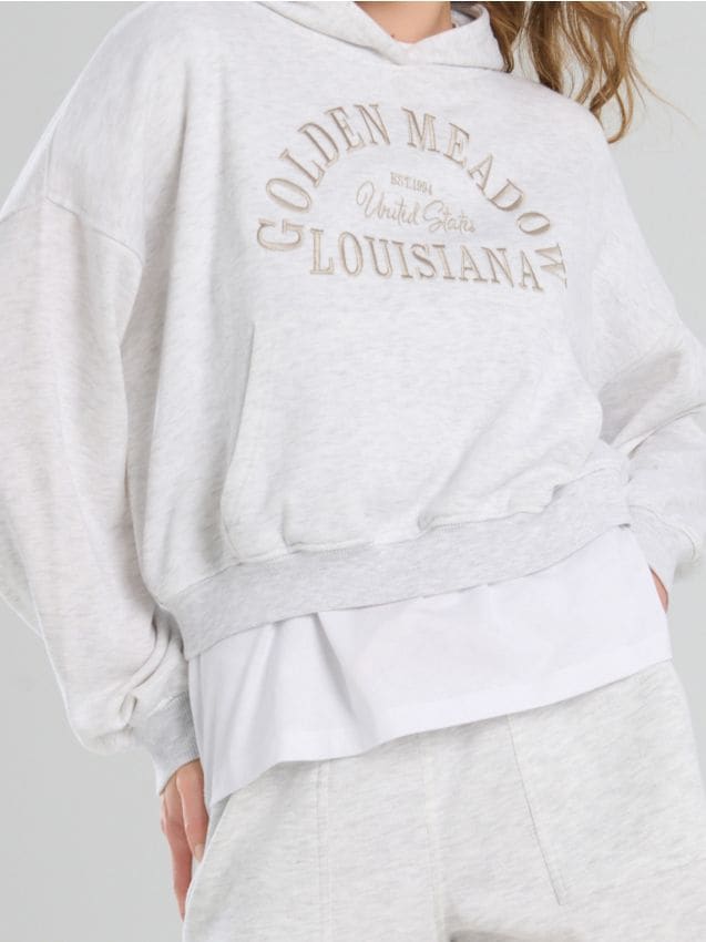 Sinsay - Bluza hoodie z haftowanym napisem - szary