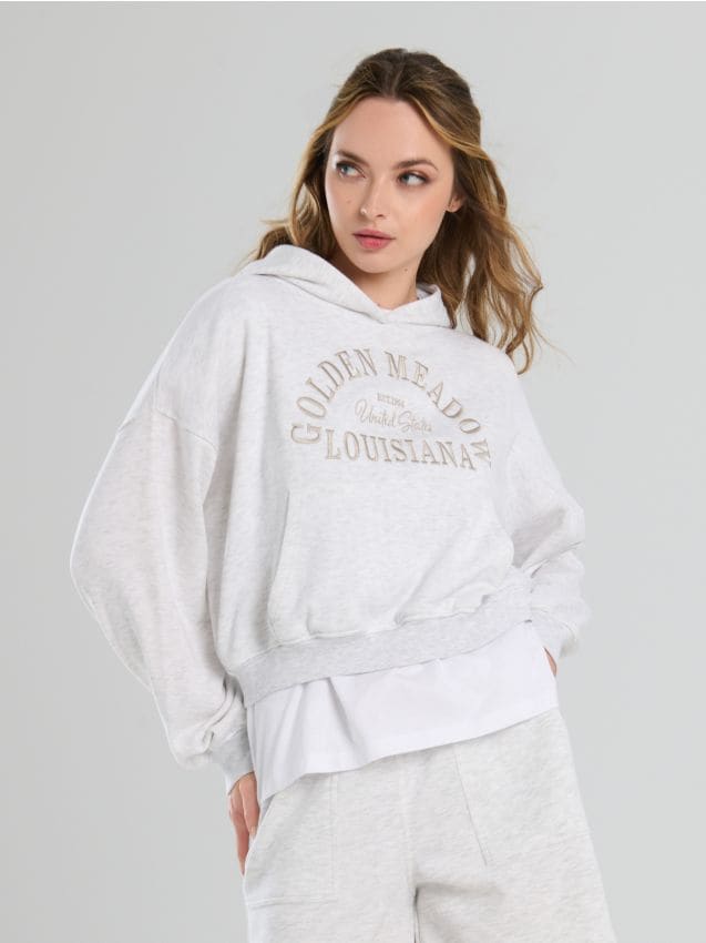 Bluza hoodie z haftowanym napisem - SINSAY