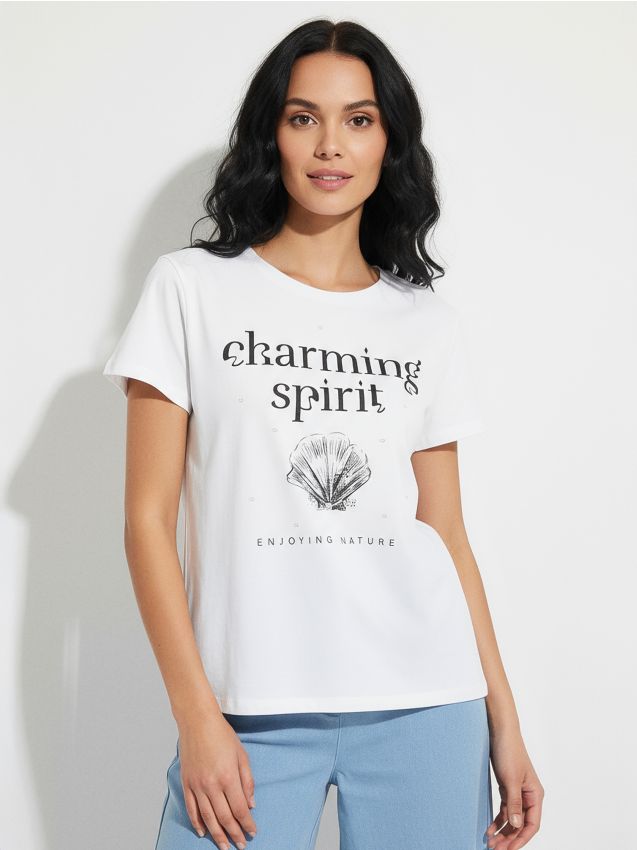 Sinsay - Tricou cu mânecă scurtă - alb