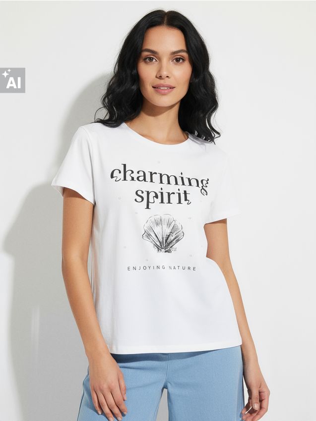 Sinsay - Tricou cu mânecă scurtă - alb