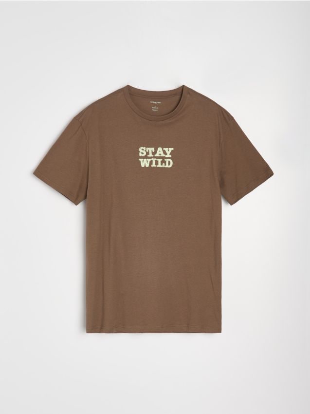 Sinsay - Tricou din bumbac cu inscripție - cafeniu