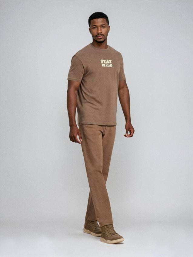 Sinsay - Tricou din bumbac cu inscripție - cafeniu