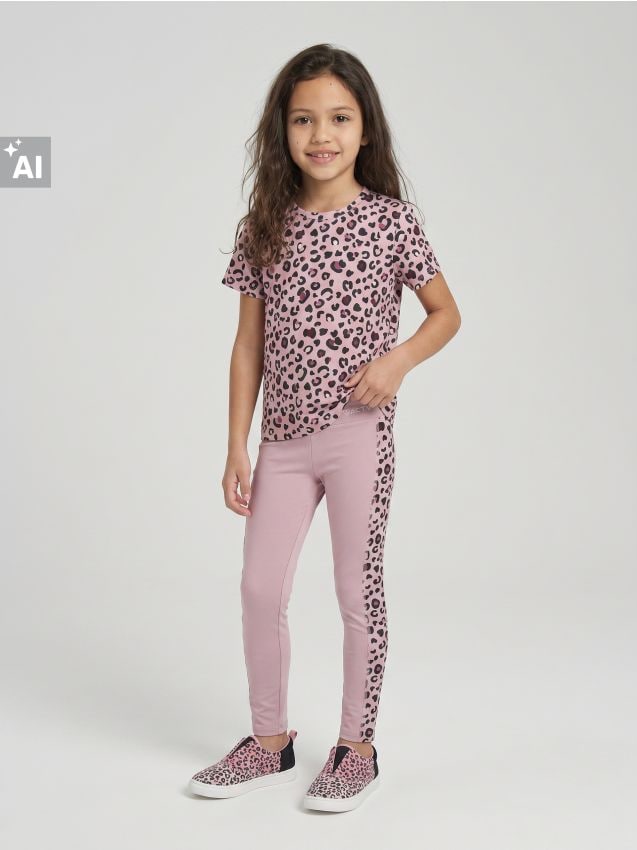 Sinsay - Set: tricou și colanți cu motiv leopard Active - multicolor