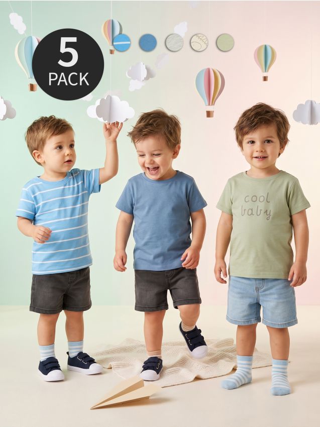 Sinsay - Tricouri din bumbac 5 pack - crem