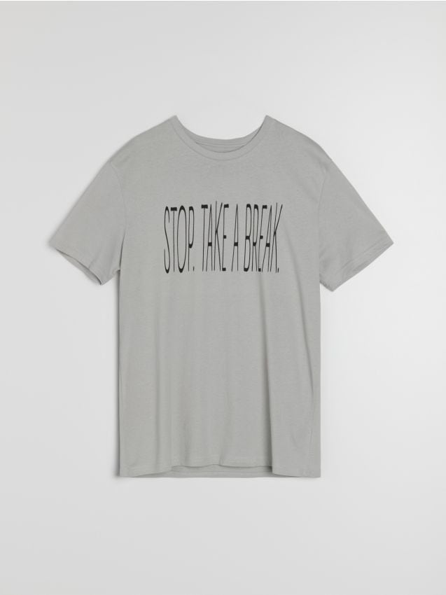 Sinsay - Bavlnené tričko s nápisom - svetlošedá