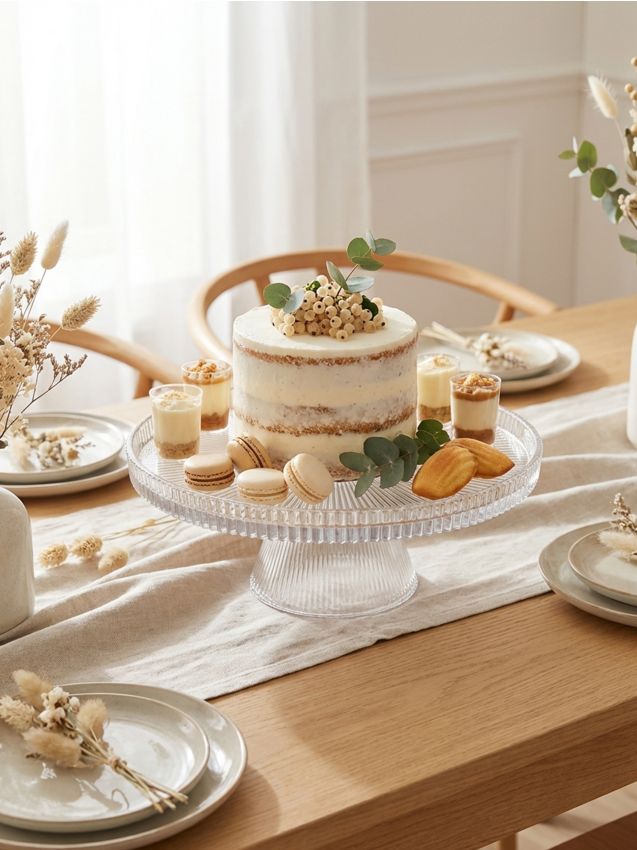 Sinsay - Platou din sticlă striat pe picior - alb