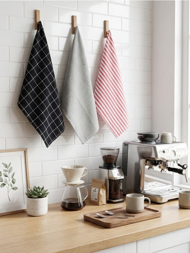 Sinsay - Set de prosoape de bucătărie: carouri, uni și dungi 3 pack - roșu