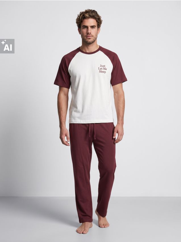 Sinsay - Pijamă din bumbac, două piese, cu mesaj - multicolor