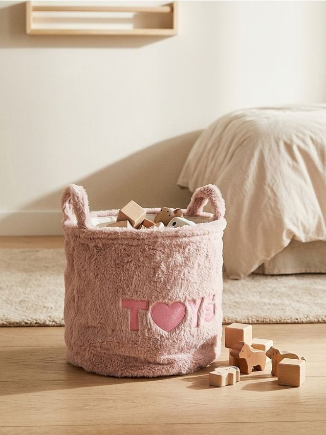 Sinsay - Coș de depozitare cu inscripție TOYS - roz-pastel