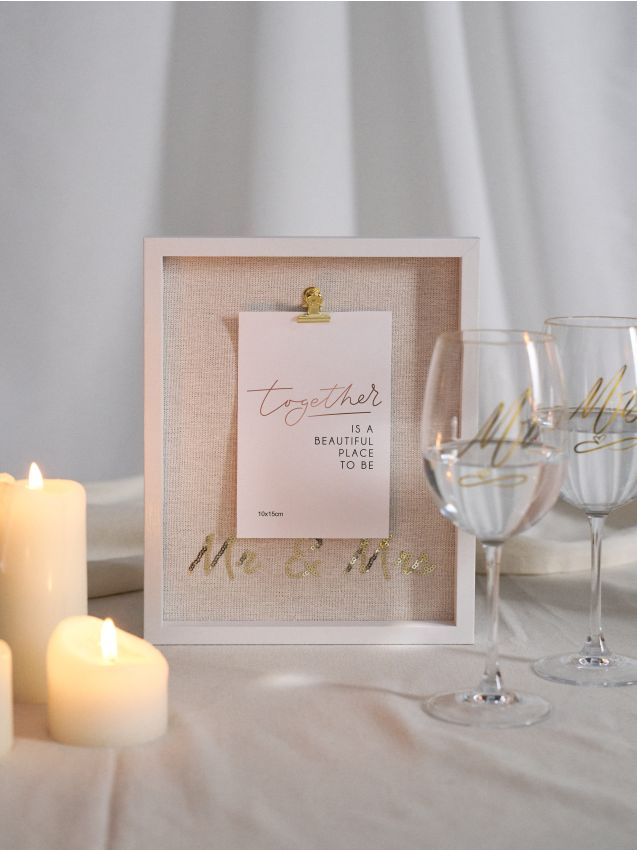 Sinsay - Ramă foto de nuntă cu inscripția Mr & Mrs - alb