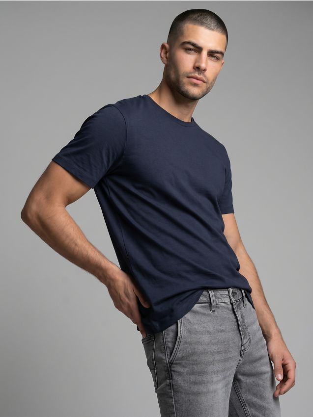 Sinsay - Tricou din bumbac basic - bleumarin