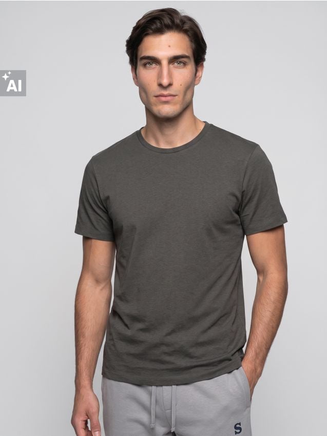 Sinsay - Tricou din bumbac basic - kaki