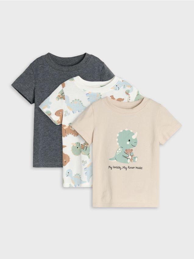 Sinsay - Tricouri din bumbac cu imprimeu cu dinozauri 3 pack - multicolor