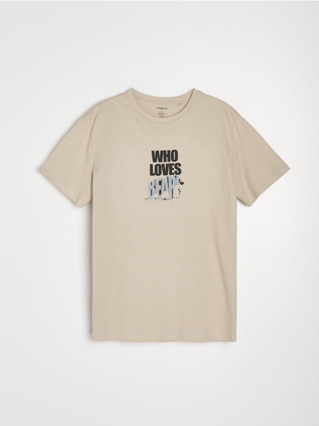 Sinsay - Tricou din bumbac cu inscripție - bej