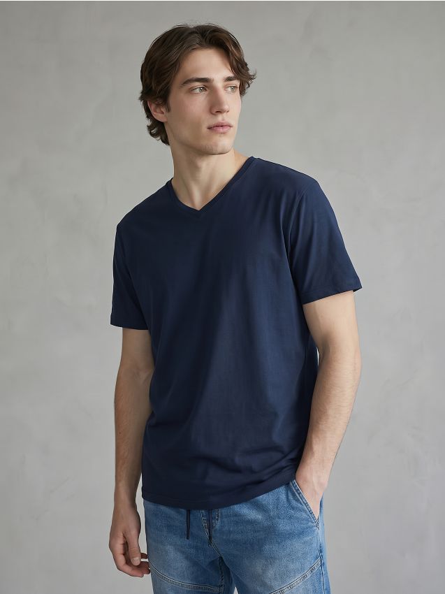 Sinsay - Tricou din bumbac basic - bleumarin