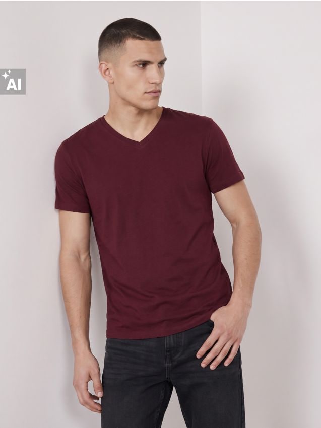 Sinsay - Tricou din bumbac basic - bordo