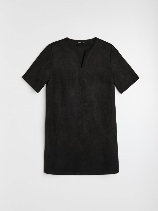 Sinsay - Rochie mini din imitație de piele întoarsă - negru