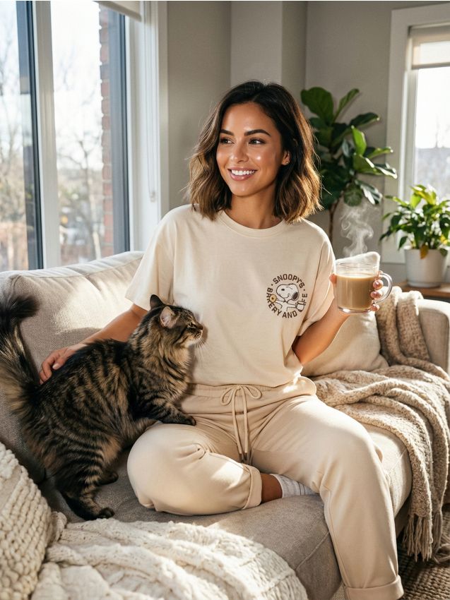 Sinsay - Bawełniana koszulka z nadrukiem na plecach Peanuts - kremowy