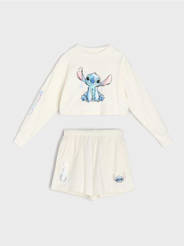 Sinsay - Trening Stitch: bluză și pantaloni scurți - crem