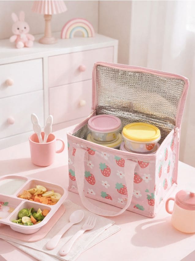 Sinsay - Geantă termoizolantă cu mânere și motiv de căpșună - roz