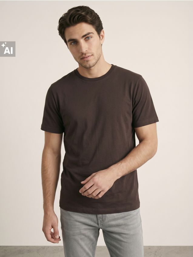Sinsay - Tricou din bumbac cu mânecă scurtă - cacao-cu-lapte