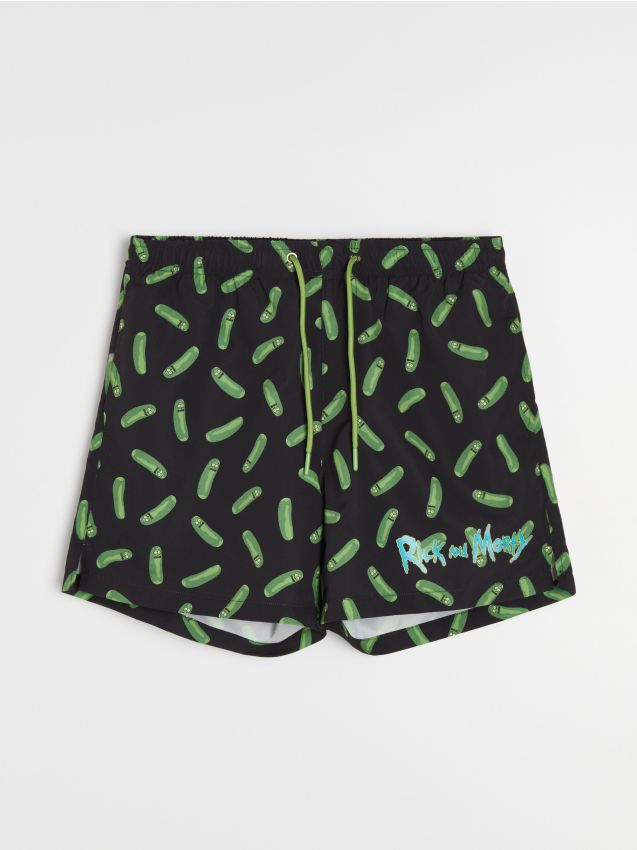 Sinsay - Șorturi de baie cu inscripție Rick and Morty - negru