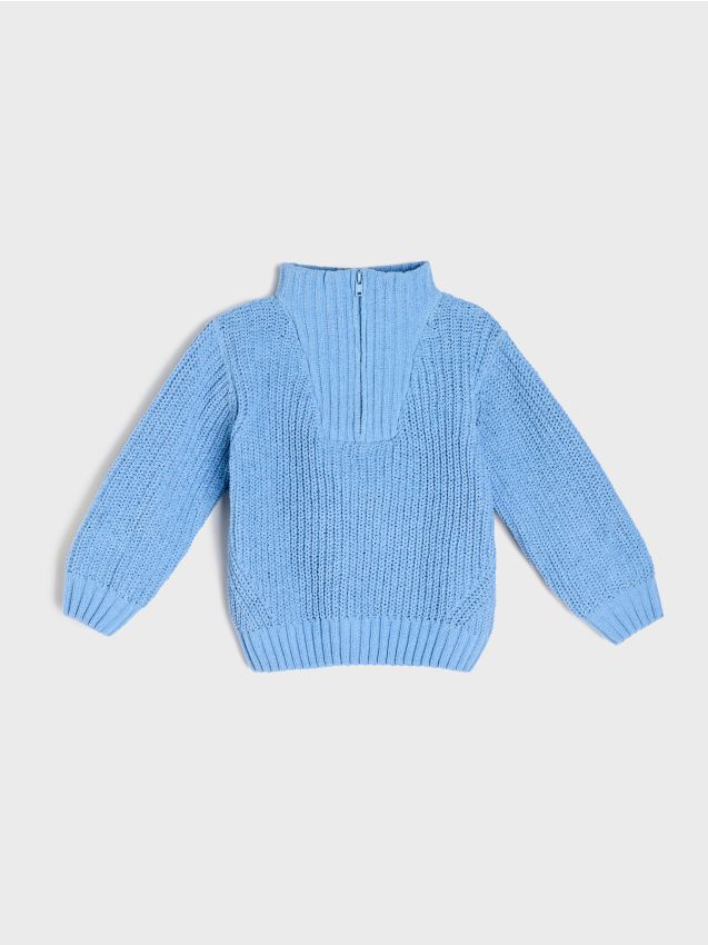 Sinsay - Pulover half-zip cu guler înalt - light blue