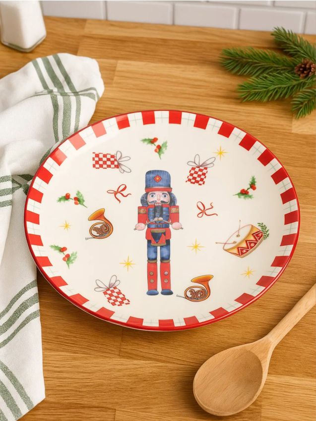 Sinsay - Vianočný keramický tanier s motívom luskáčika - biela