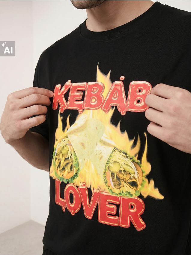 Sinsay - Pijama din bumbac, din două piese, cu motiv kebab - negru