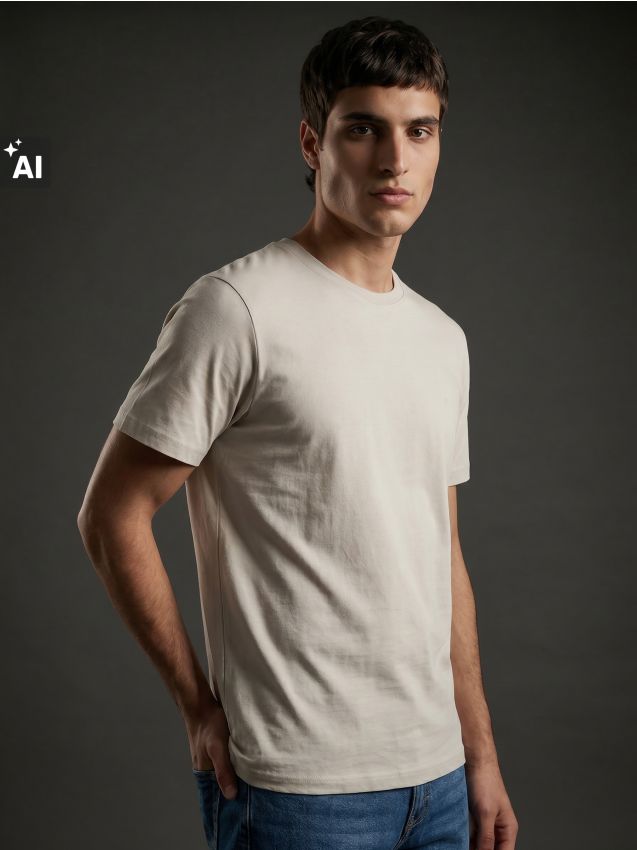 Sinsay - Tricou slim fit din bumbac cu mânecă scurtă - nude