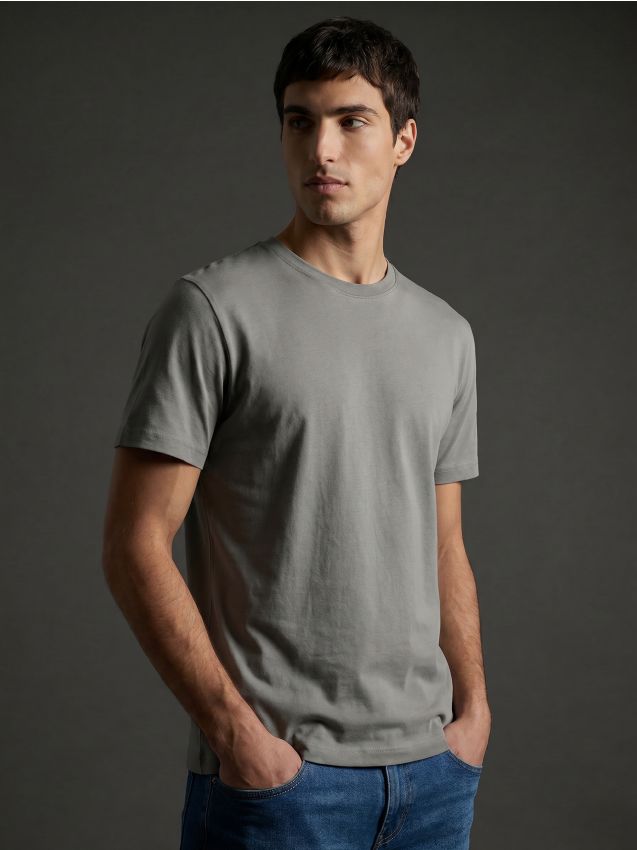 Sinsay - Tricou slim fit din bumbac cu mânecă scurtă - gri-neutru