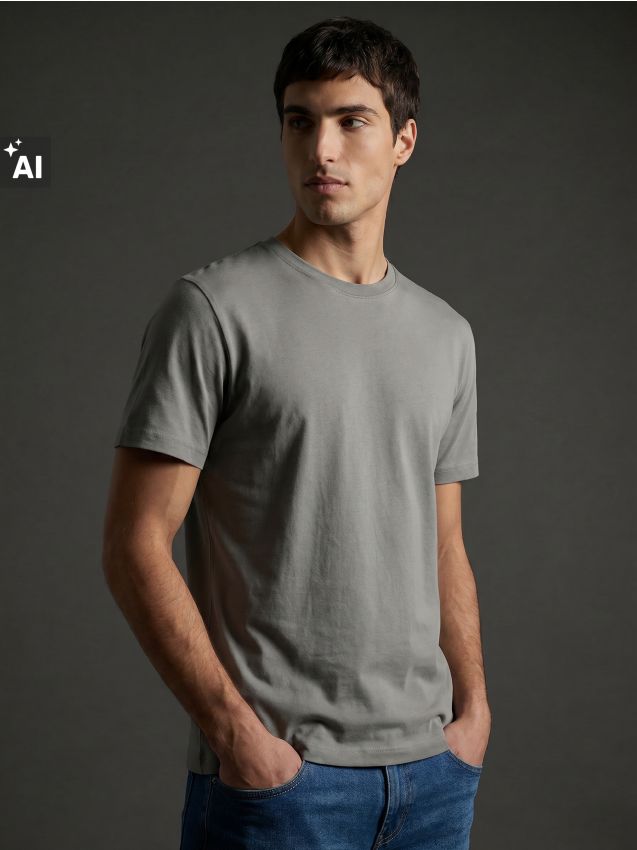 Sinsay - Tricou slim fit din bumbac cu mânecă scurtă - gri-neutru