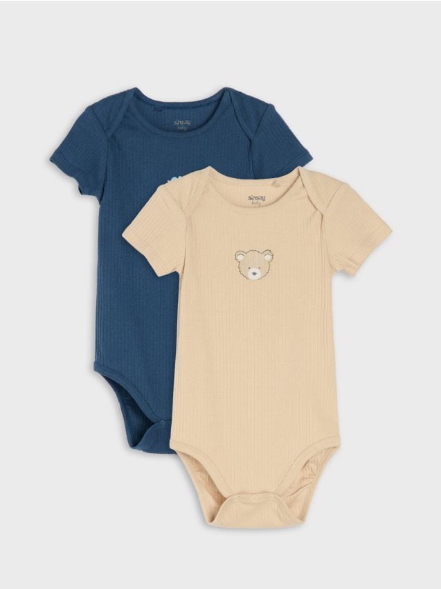 Sinsay - Body din bumbac cu imprimeu cu ursuleț și dinozaur 2 pack - bej