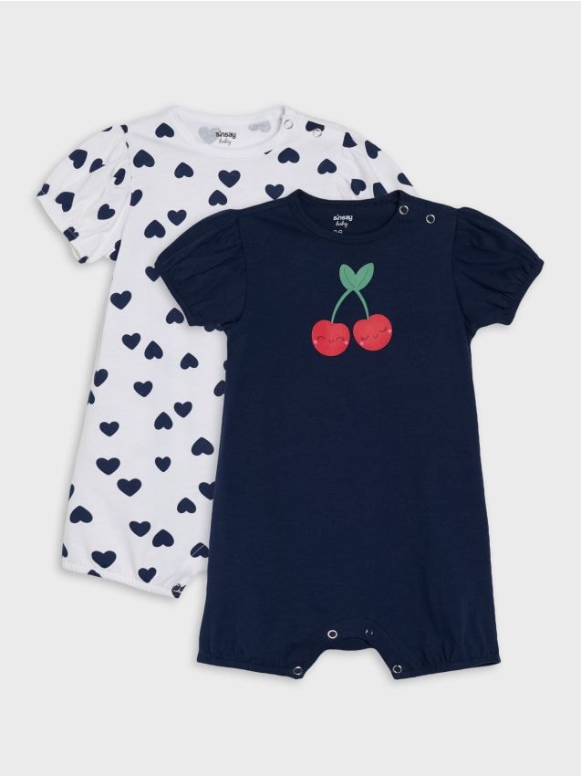 Sinsay - Salopete din bumbac cu mâneci bufante și imprimeu 2 bucăți - bleumarin