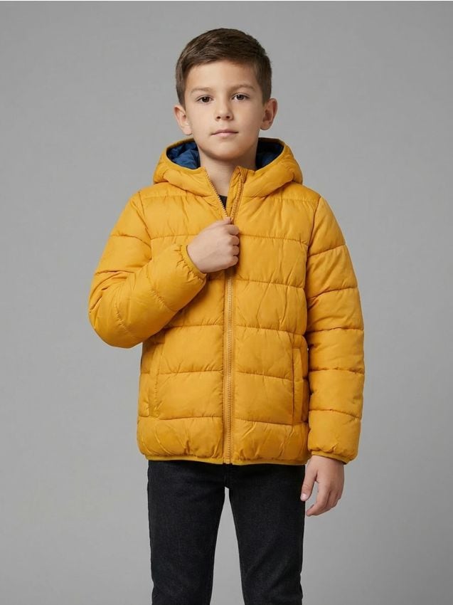 Sinsay - Pikowana kurtka puffer z kapturem - żółty