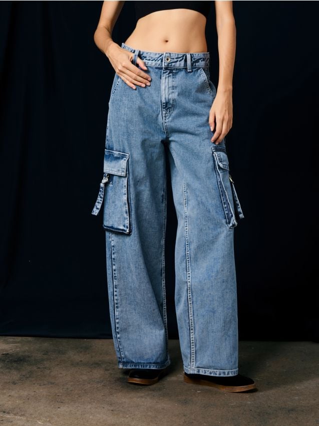 Jeansy wide leg cargo - SINSAY
