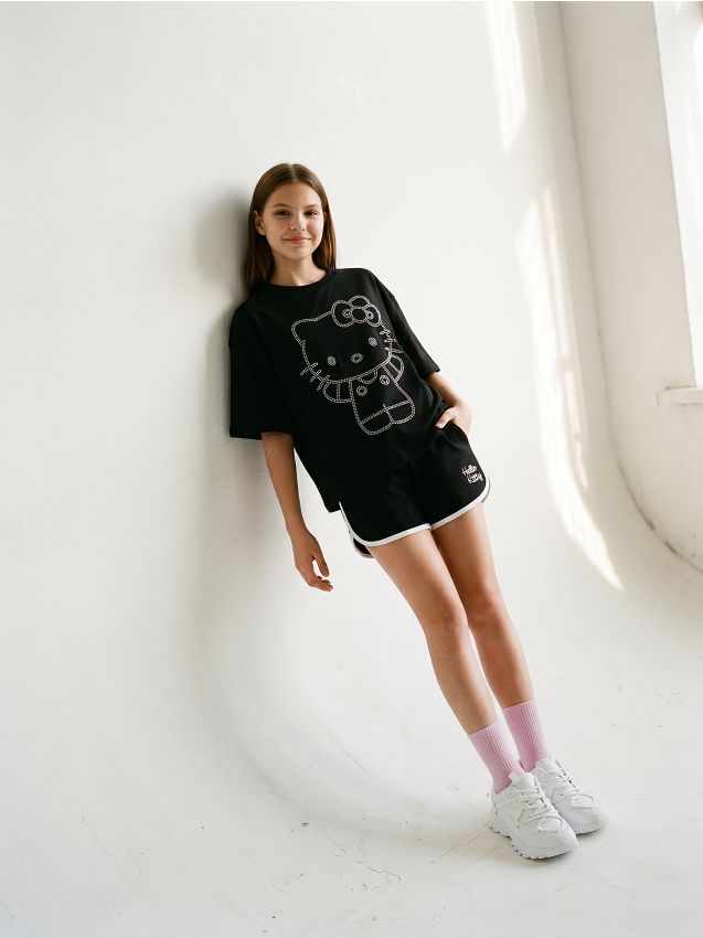 Sinsay - Set din bumbac Hello Kitty: tricou și pantaloni scurți - negru