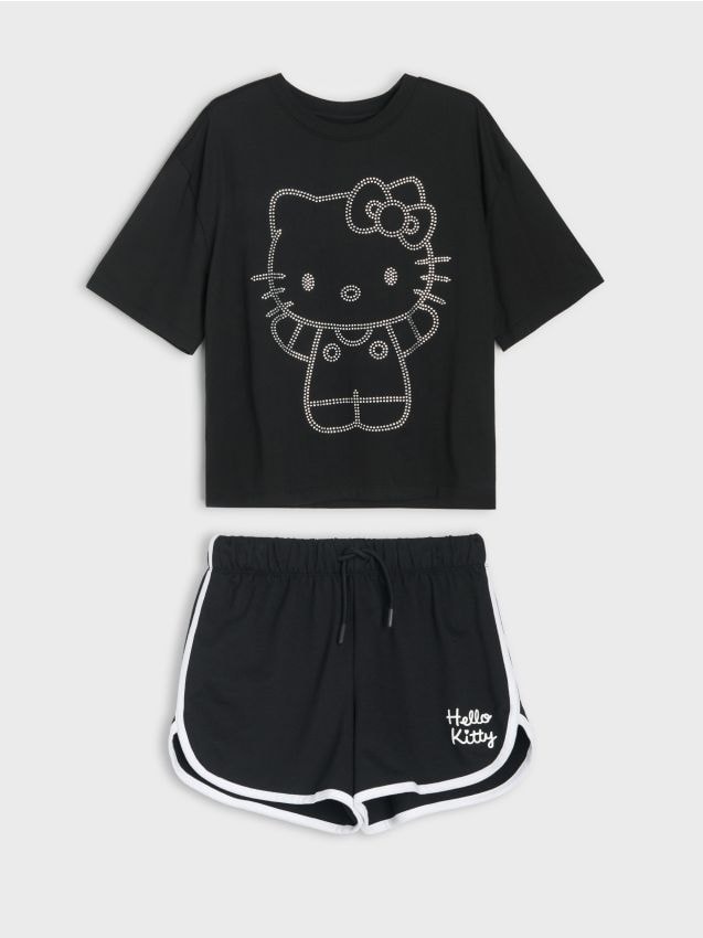 Sinsay - Set din bumbac Hello Kitty: tricou și pantaloni scurți - negru