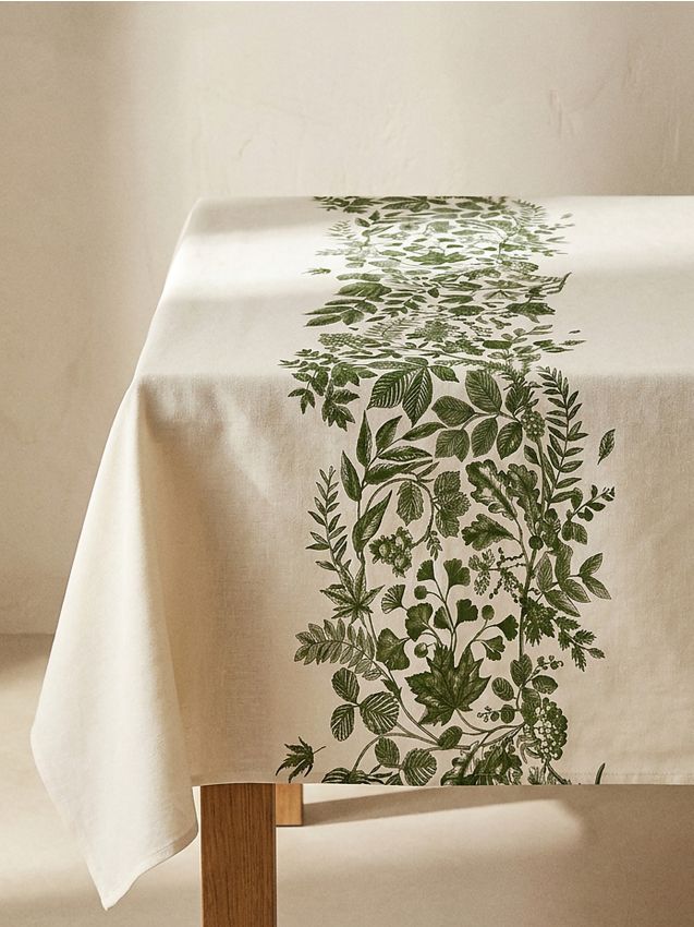 Sinsay - Față de masă cu motiv vegetal - verde-oliv deschis