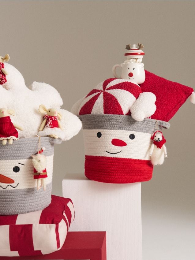 Sinsay - Vianočný úložný kôš s ušami a motívom snehuliaka - červená