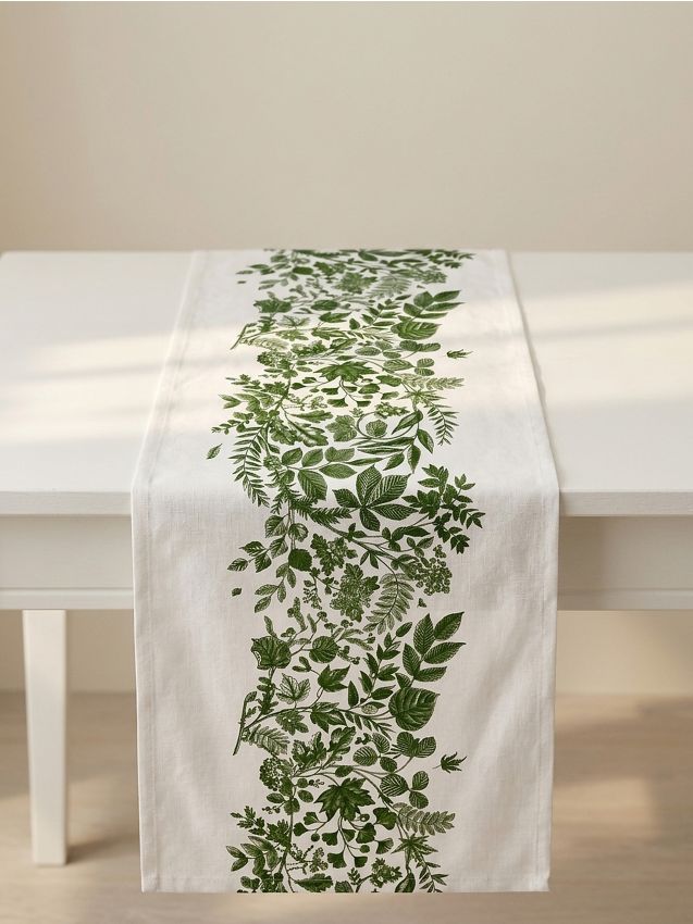 Sinsay - Aleargă pentru masă cu imprimeu botanic - verde-oliv deschis