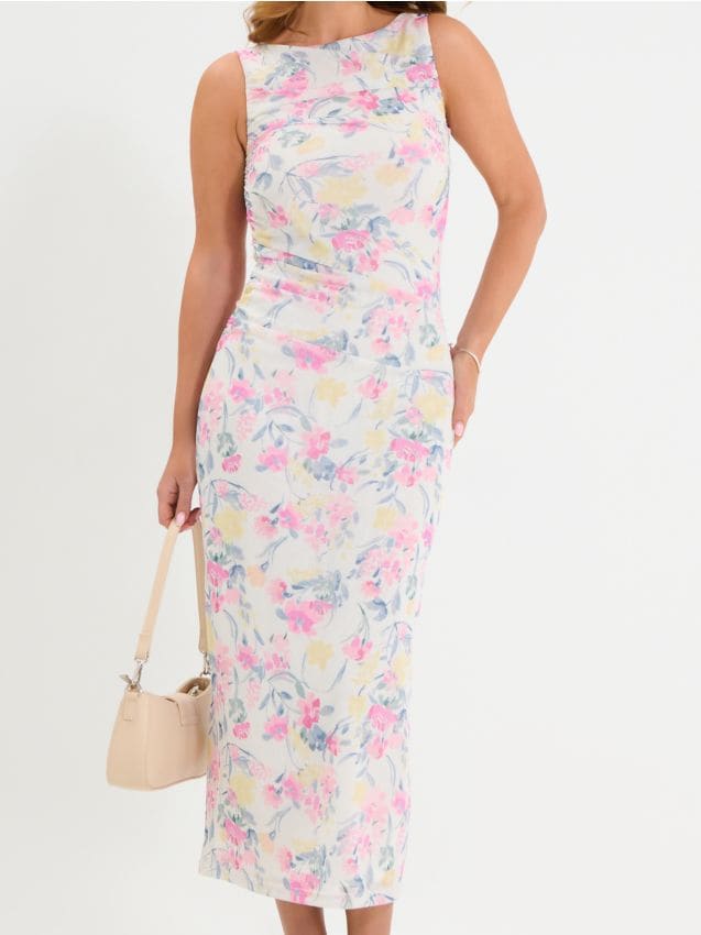 Sinsay - Rochie maxi cu fronseuri cu imprimeu floral - multicolor